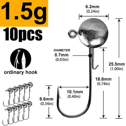 1g 2g 3g 4g -20g all size fishing jig head hook for worm soft lure bait ,round head crank jigging fishing hooks