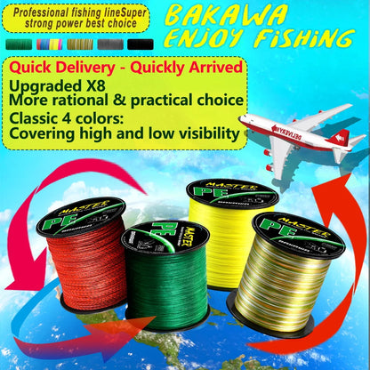 BAKAWA 300M 8-Strand Braided PE Fishing Line High Sensitivity Super Strong Saltwater Carp Fishing Line Good Power Long Casting