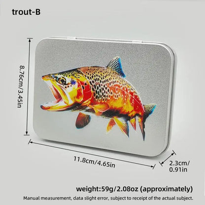 Fly Fishing Box Large Metal Fishing Hook Box Trout Fly Print Flyfishing Storage And Organization Box Fishing Accessories For