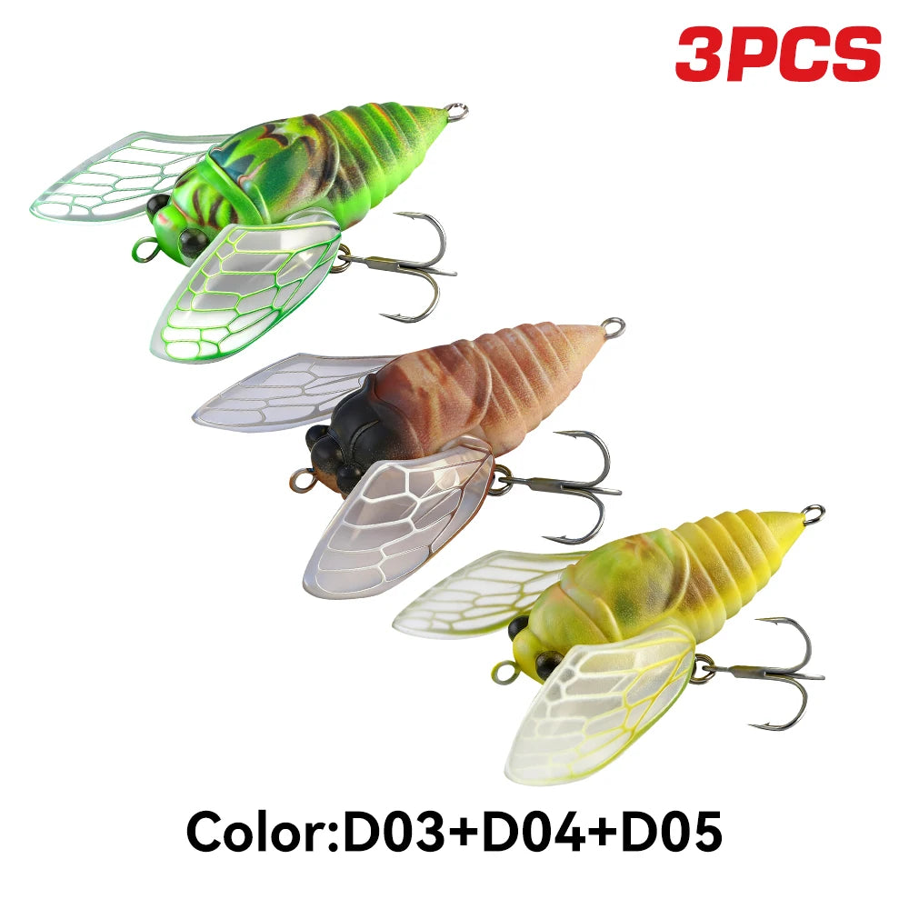 Kingdom 3Pcs Cicada Fishing Lure 2.4g 27mm Bionic Floating Artificial Hard Crankbait Bass Trout Pike Topwater Fishing