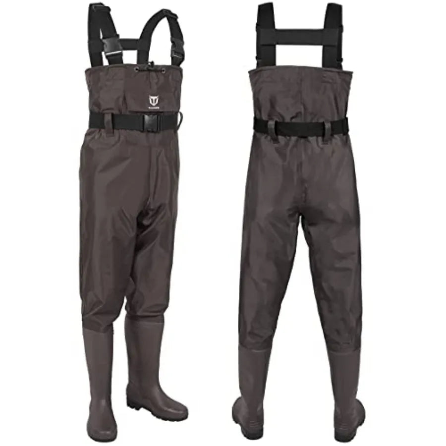 Bootfoot Chest Wader, 2-Ply Nylon/PVC Waterproof Fishing Hunting Waders with Boot Hanger for Men Women