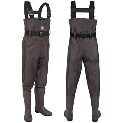 Bootfoot Chest Wader, 2-Ply Nylon/PVC Waterproof Fishing Hunting Waders with Boot Hanger for Men Women