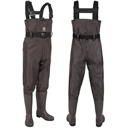 Bootfoot Chest Wader, 2-Ply Nylon/PVC Waterproof Fishing Hunting Waders with Boot Hanger for Men Women