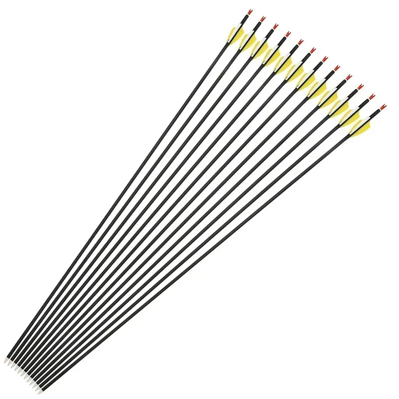 Archery Mixed Carbon Arrows 12pcs SP1000 1.75" Rubber Vane ID4.2mm Shaft for Recurve Compound Bow Hunting Shooting Sports