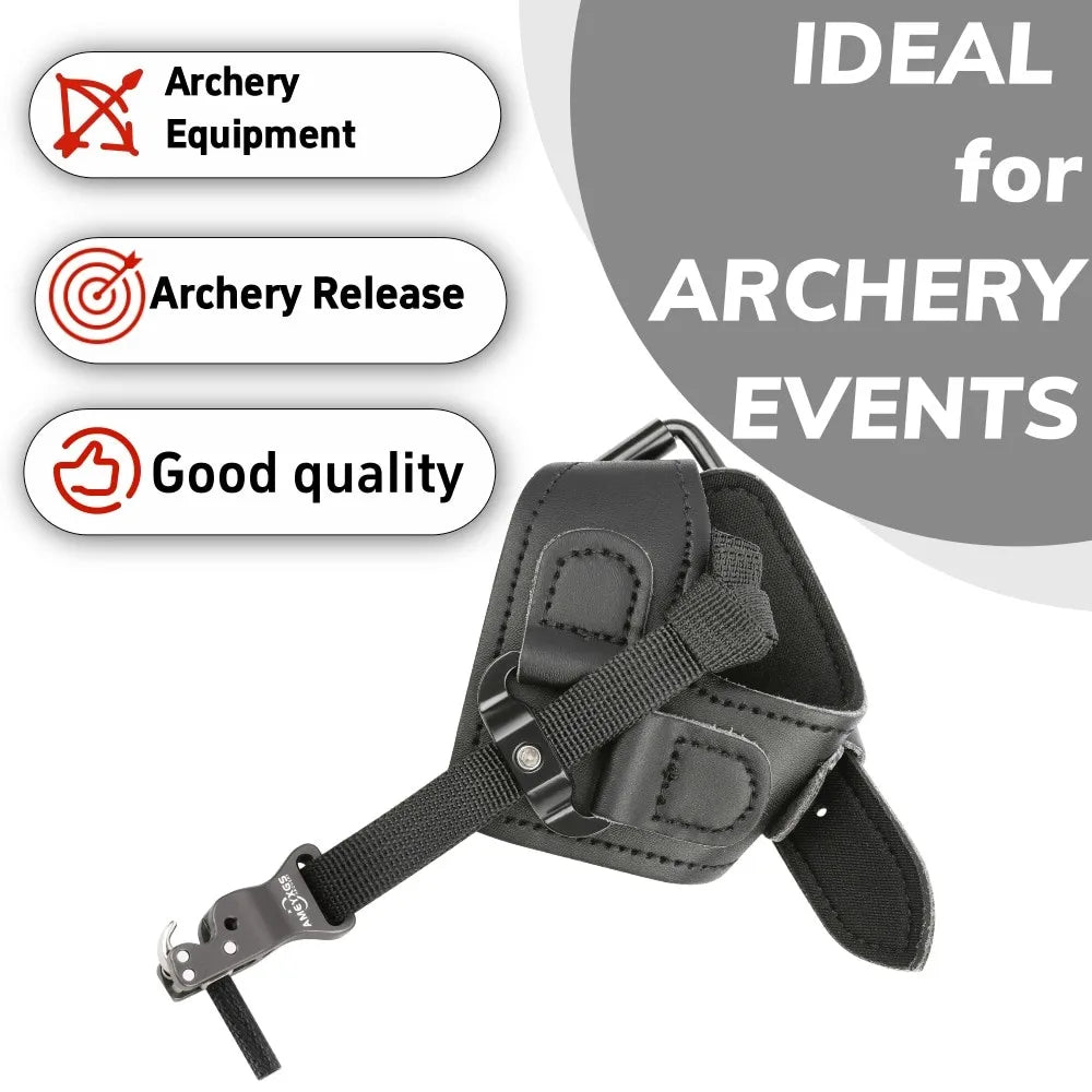 Archery Release Aids Index Finger Hook Compound Bow Hunting Wrist Strap Trigger Leather + Alloy Target Shooting Accessory