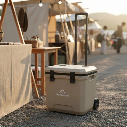 Wheeled Cooler Insulated Wheeled Cooler Box Portable Ice Chest Easy to Roll Cooling Gear Food Crisp for Market Stall, Car Travel