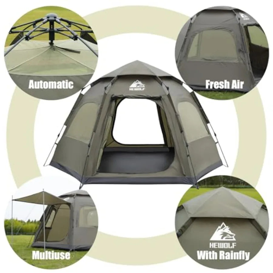 2/3/4 Person Camping Tent - Instant Pop Up Waterproof 2 Doors Tent with Easy Setup 3-Season Hexagonal Dome Design for Family Hi