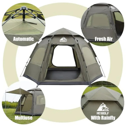 2/3/4 Person Camping Tent - Instant Pop Up Waterproof 2 Doors Tent with Easy Setup 3-Season Hexagonal Dome Design for Family Hi