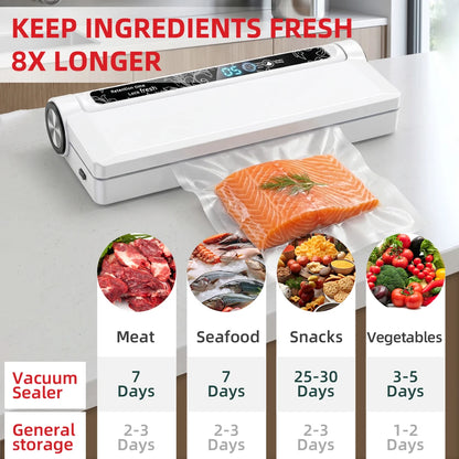90W High Power Vacuum Sealer 62KPA Strong Suction Digital Countdown Dry & Wet Food Sealer Machine with 20pcs Bags for Home Refrigerator Sous Vide Cooking