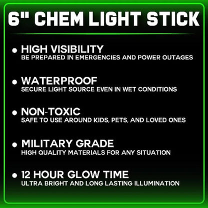 Emergency Glow Sticks - 12 Ultra Bright Individually Wrapped Military Grade Chem Lights - 12 Hour Bulk Tactical Light Sticks fo