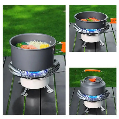 Camp Stove Propane Camping Cook Stove Foldable Adjustable Flower Shield Stainless Cassette Burner Piezoelectric Ignition