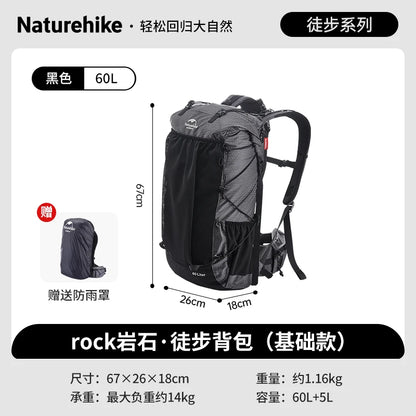 Naturehike Rock Series Outdoor Bags 60L Travel Backpacks Large Capacity 60+5L Hiking Packs Aluminum Frame Hiking Bag