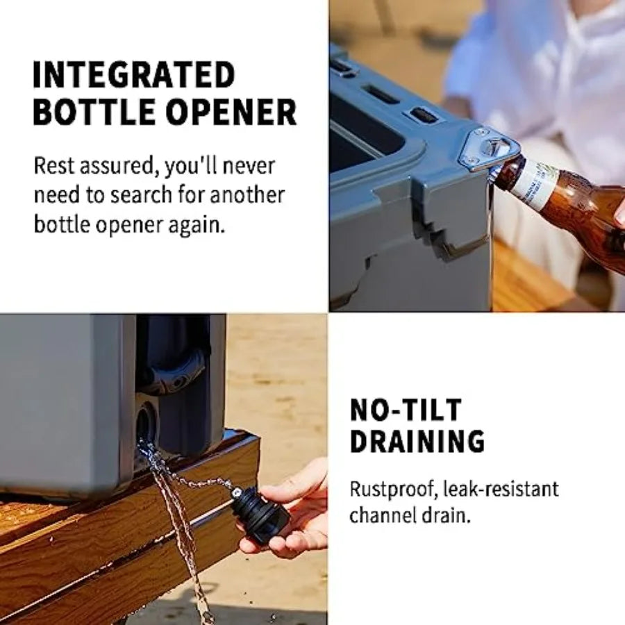 Rotomolded cooler for outdoor adventures, polyethylene material, black color, ultra-durable ice retention up to 10 days