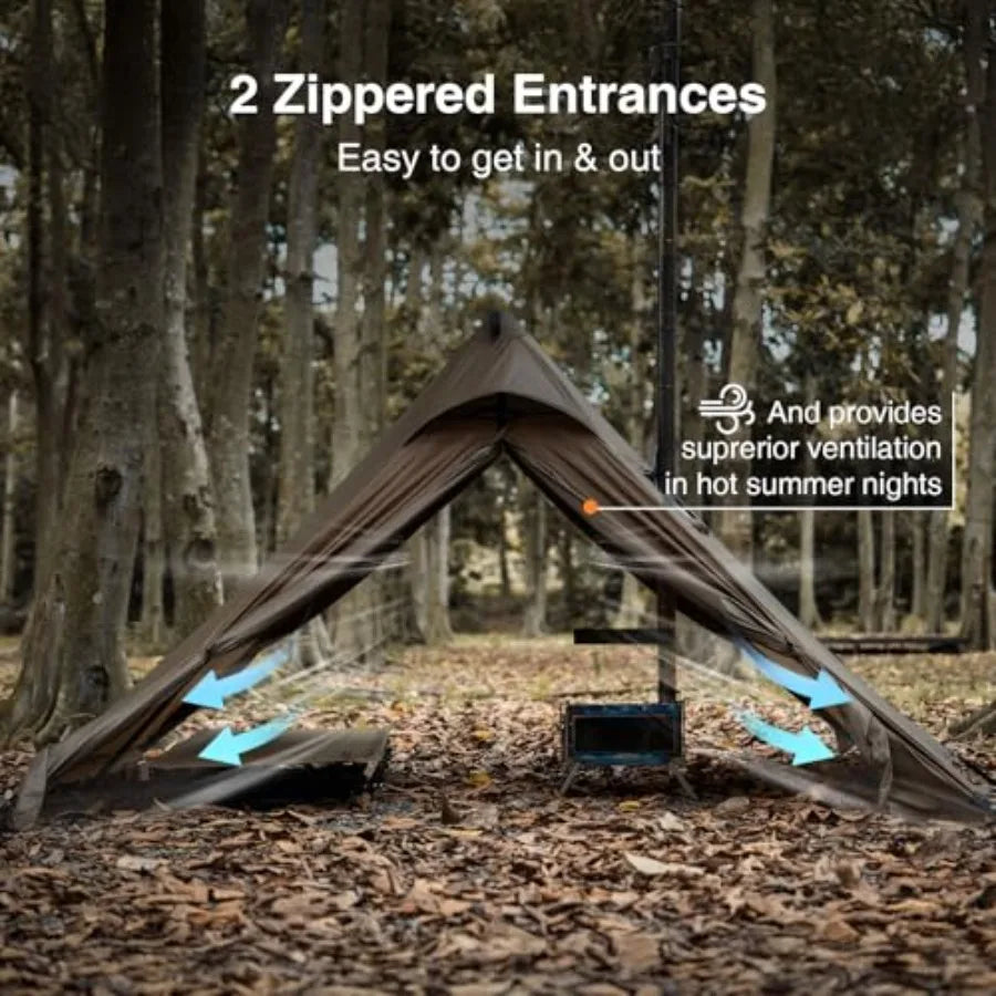 Trail Teepee Tent, Waterproof Windproof Hot Tent with Stove Jack, 2 Person Tent for Camping, Hiking, Bushcraft, Bikepacking, Tra