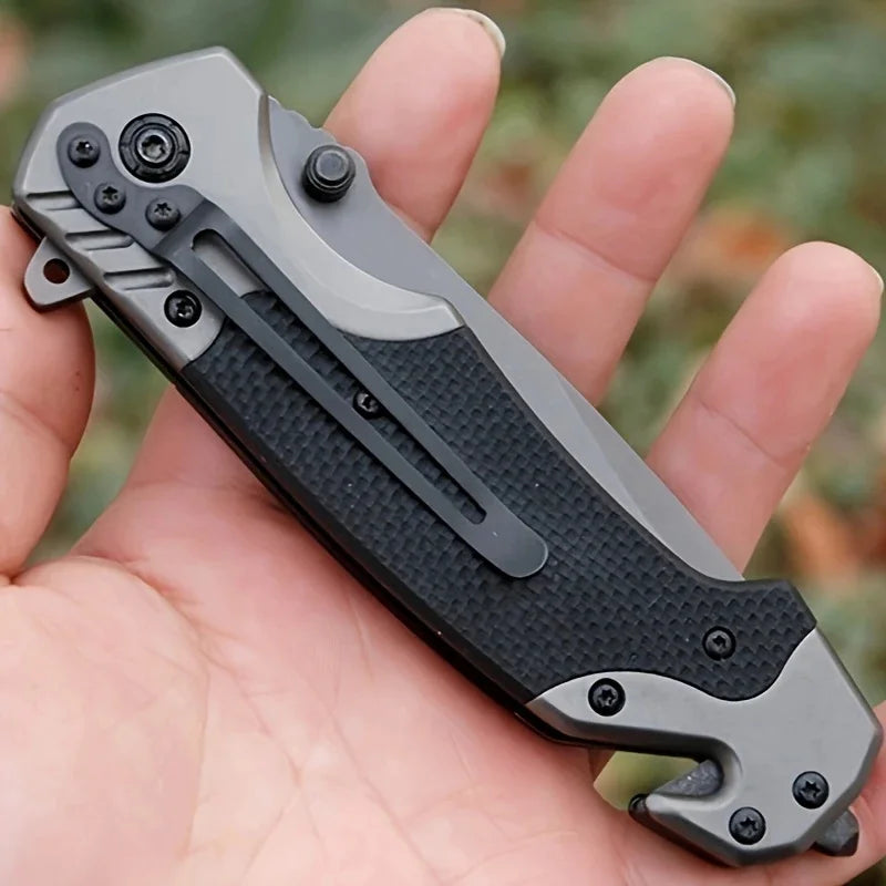 Men'S Folding Knife With Glass Breaker And Seat Belt Cutter, 3-in-1 Multi-function Folding/EDC Knife For Camping, Fishing