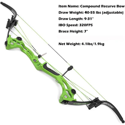 ZSHJGJR Recurve Bow American Hunting Bow 320FPS Draw Weight 40-55lbs Adjustable Compound Bow Right Hand for Archery Hunting Fis