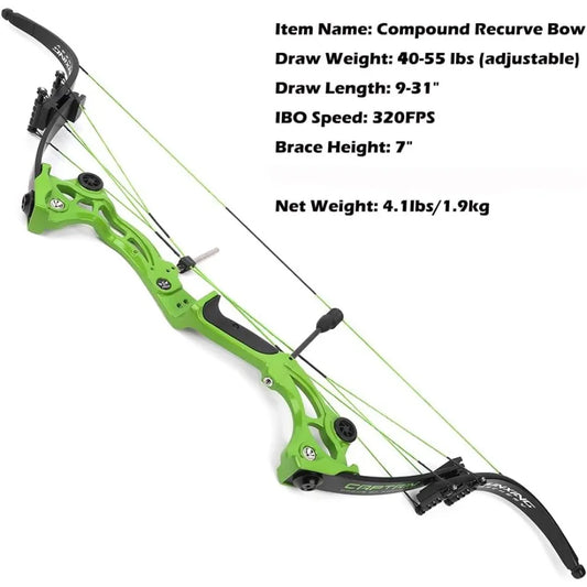 ZSHJGJR Recurve Bow American Hunting Bow 320FPS Draw Weight 40-55lbs Adjustable Compound Bow Right Hand for Archery Hunting Fis