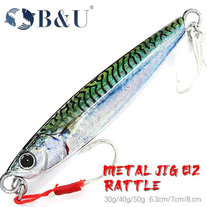 B&U Rattle Jig Sea Fishing Lures Metal Jig 40g 60g 80g Long Casting Spinning Artificial Bait with Hook Spoon Tackle
