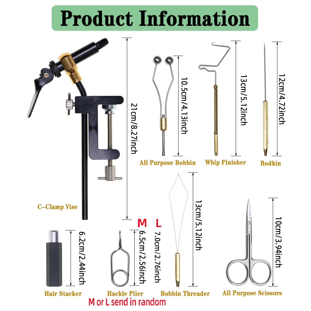 8pcs/set Portable Fly Tying Tool Kit Hardened Steel C-Clamp Vise Bobbin Holder Threader Whip Finisher Hair Stacker Bodkin Needle