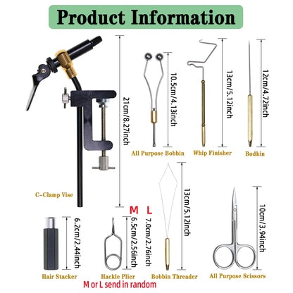 8pcs/set Portable Fly Tying Tool Kit Hardened Steel C-Clamp Vise Bobbin Holder Threader Whip Finisher Hair Stacker Bodkin Needle
