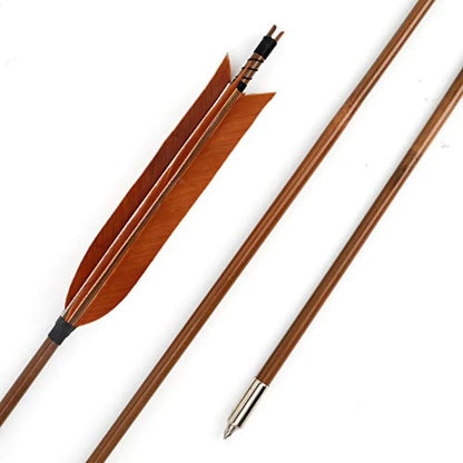 Archery Bamboo Arrows 12 Pack Practice Targeting Hunting Arrow Handmade Self Nock 6.2 Turkey Feather Fletched for Longbow Tradi