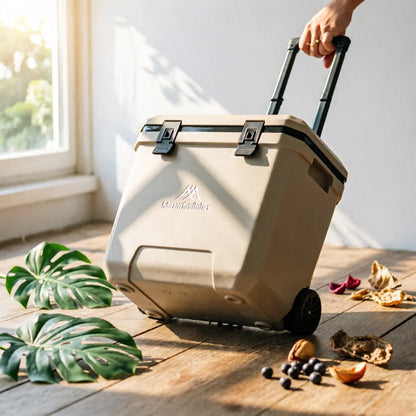 Wheeled Cooler Insulated Wheeled Cooler Box Portable Ice Chest Easy to Roll Cooling Gear Food Crisp for Market Stall, Car Travel
