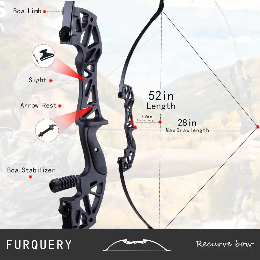 52" Bow and Arrow Set for Adults Archery Recurve Bows Beginner Right and Left Handed Takedown Recurve Bow with 12 Carbon Fiber