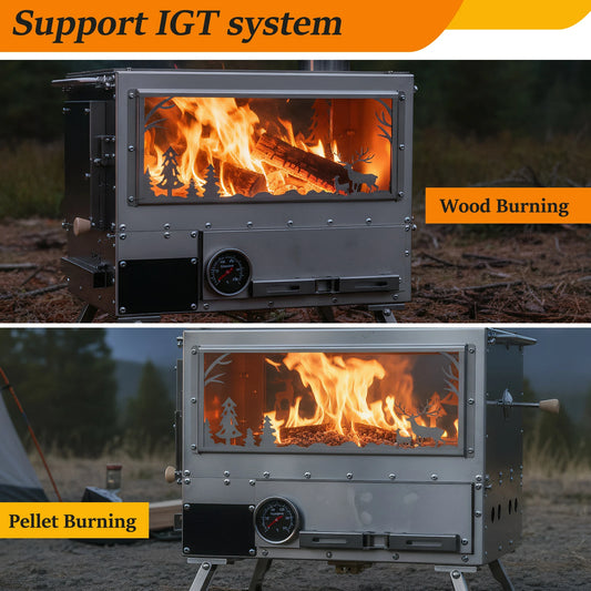 Camping Stove with Oven & Camping Table with Chimney Pipe Small Camping Wood Stove Stainless Steel for Heating Cooking Hunting