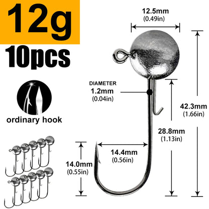 1g 2g 3g 4g -20g all size fishing jig head hook for worm soft lure bait ,round head crank jigging fishing hooks