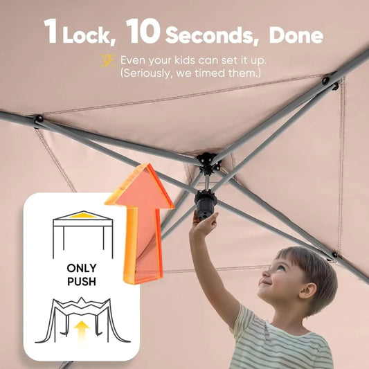 10x10 Pop up Canopy Tent with Sidewalls and Roll-up Ventilated Windows, One Person Easy Setup, Outdoor, Customized