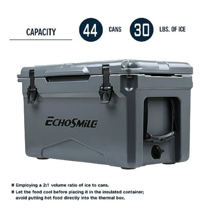 Rotomolded cooler for outdoor adventures, polyethylene material, black color, ultra-durable ice retention up to 10 days