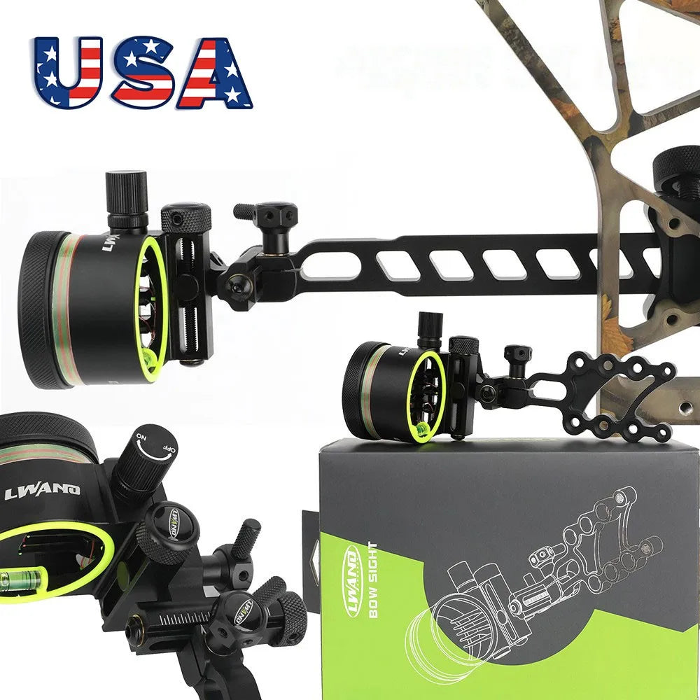 Archery M2 Alloy Five Pin Bow Sight Adjustable Fiber Optic Hunting Shooting RH Target for Compound Bow Accessories