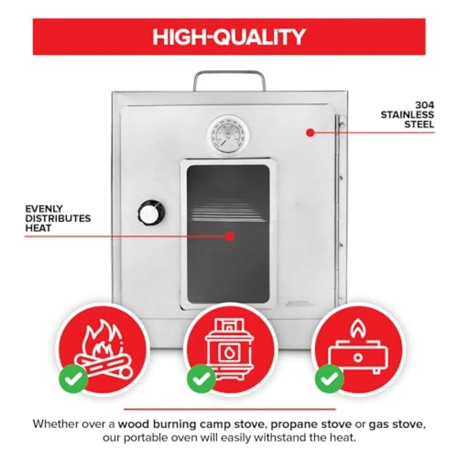 Portable Folding Camping Oven for Baking Cinnamon Rolls Breads Muffins - Outdoor Wood Burning Fire Propane Stove Compatible Lig