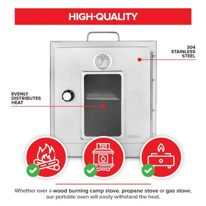 Portable Folding Camping Oven for Baking Cinnamon Rolls Breads Muffins - Outdoor Wood Burning Fire Propane Stove Compatible Lig