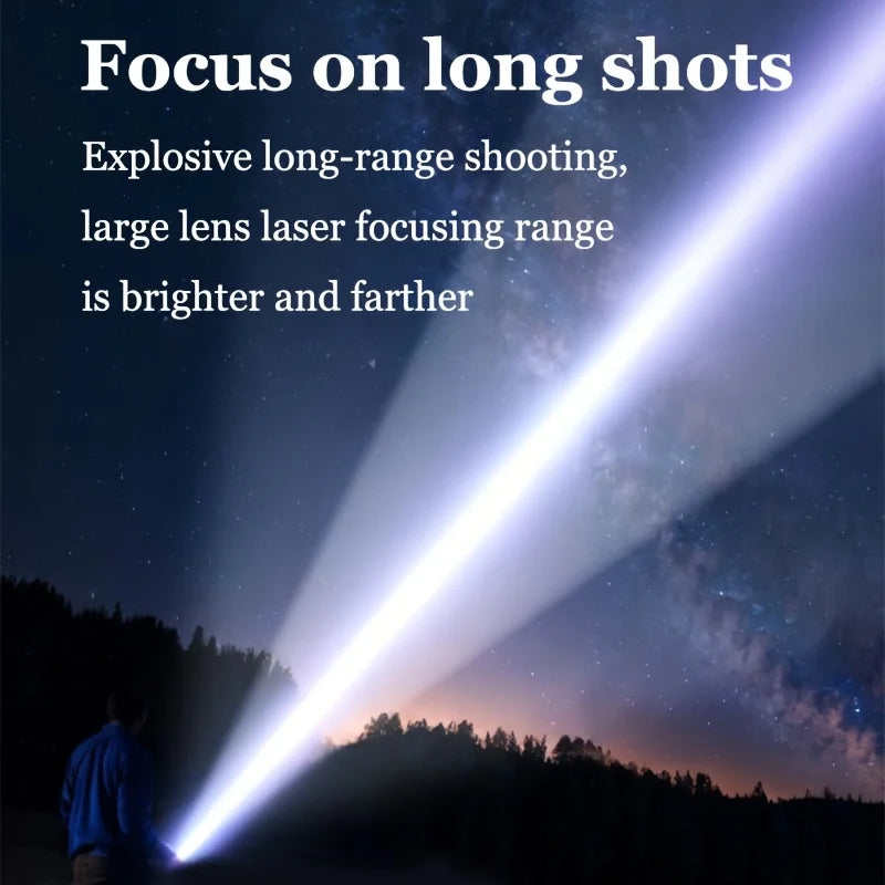 High Power 2000LM LED Flashlight Built-in Battery USB Rechargeable Strong Light Tactical Torch Outdoor Camping Hiking Lantern
