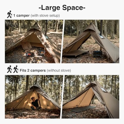 Trail Teepee Tent, Waterproof Windproof Hot Tent with Stove Jack, 2 Person Tent for Camping, Hiking, Bushcraft, Bikepacking, Tra