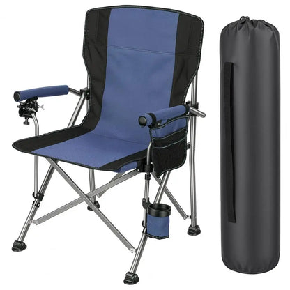 Folding Fishing Chair 150Kg Load, All‑Terrain Portable Adult Armchair with Rod Holder, Cup Holder & Side Pocket for Camping