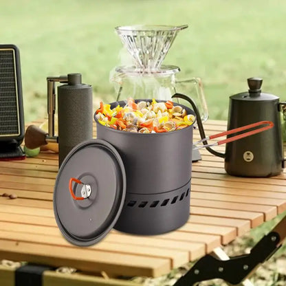 1.5L Outdoor Pot Camping Traveling Hiking Heat Collection Pot Campfire Cooking Tableware Camping Stove Portable Backpacking Pot