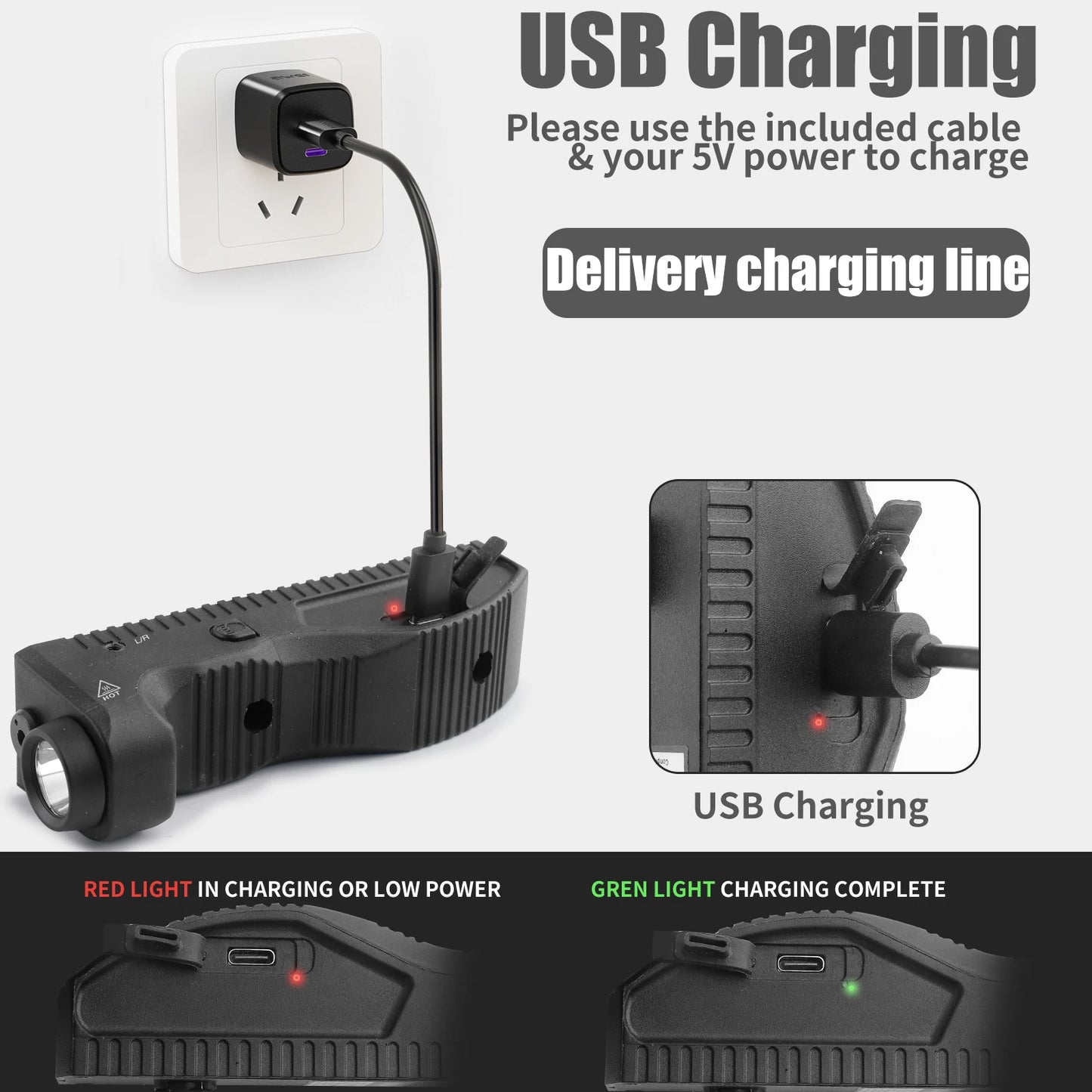 1650 Lumens Strobe Function,Light Laser Combo, Flashlight and Green Laser Sight,High Real Lumen,USB-C Rechargeable IIIA Class