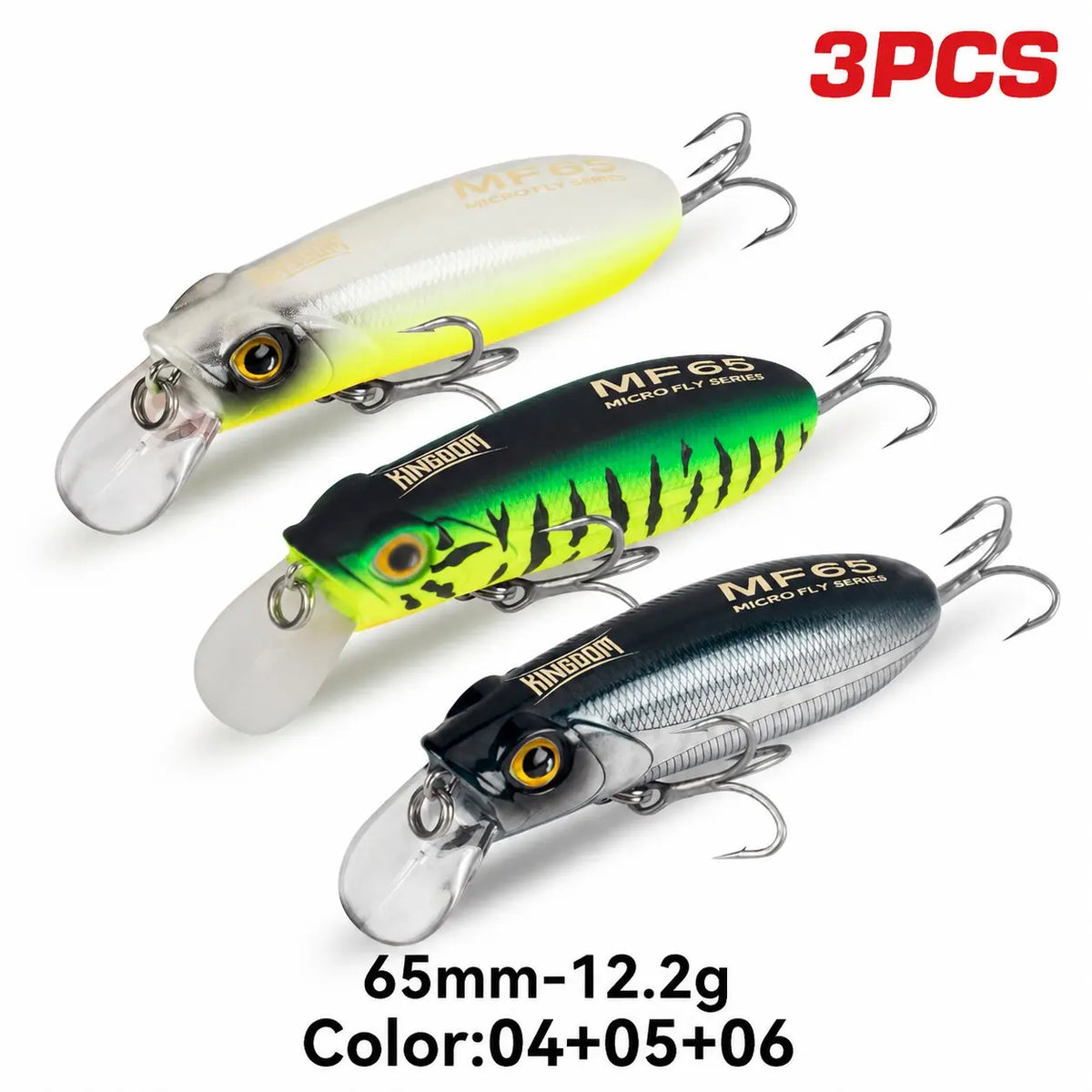 Kingdom 3PCS Sinking Floating Minnow Lure 55mm 9.8g  65mm 12.2g Artificial Hard Baits Wobblers Long Casting Seabass Trout Fishing Lure