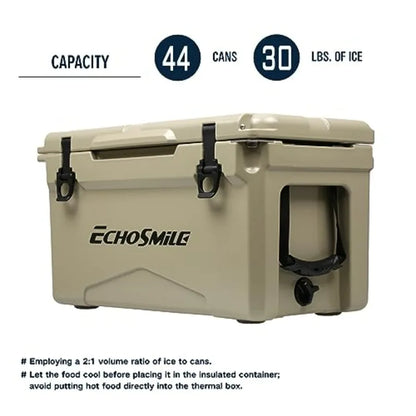 Rotomolded cooler for outdoor adventures, polyethylene material, charcoal black, ultra-durable ice retention up to 10 days
