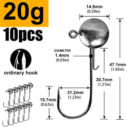 1g 2g 3g 4g -20g all size fishing jig head hook for worm soft lure bait ,round head crank jigging fishing hooks