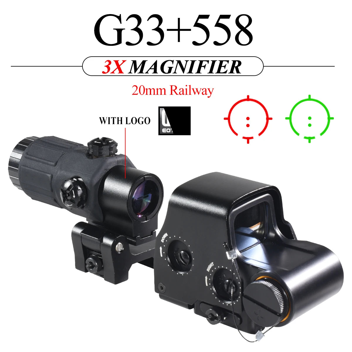 558 G33 Combo Hunting Holographic Sight Red Green Dot Reflex Tactical G43 G45 3X 5X Magnifier Sight Folding Side Flip Riflescope