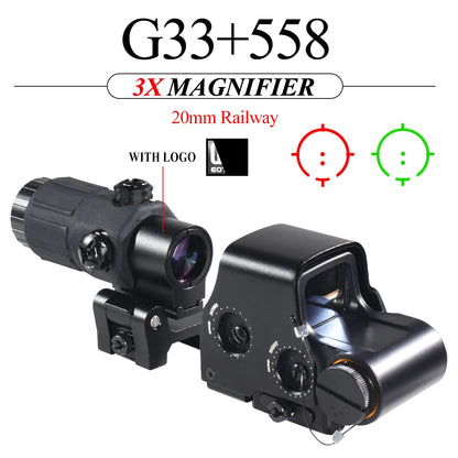 558 G33 Combo Hunting Holographic Sight Red Green Dot Reflex Tactical G43 G45 3X 5X Magnifier Sight Folding Side Flip Riflescope