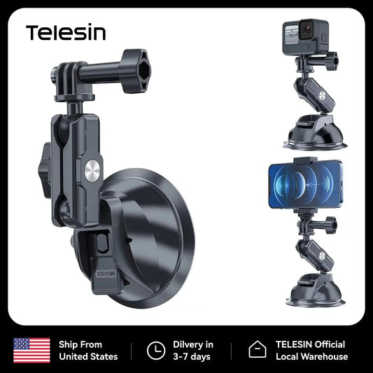 TELESIN Action Camera Phone Suction Cup Holder 360° Rotation Car Phone Stand For GoPro Insta360 DJI OSMO Action Smart Phone