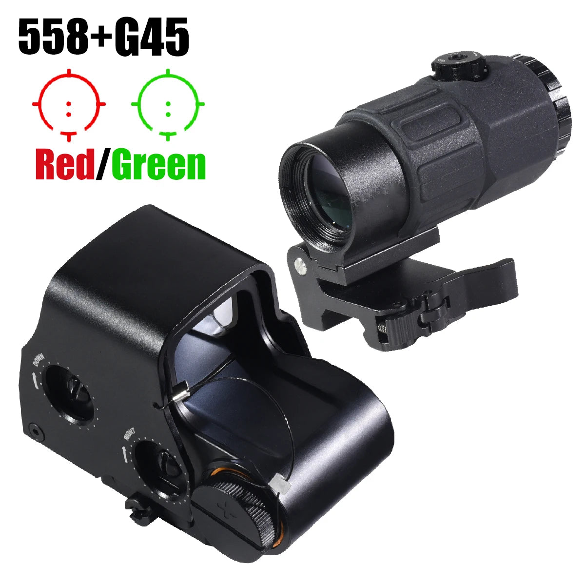 558 Holographic Collimator G33/43/45 3X/5X Magnifier Folding Side Flip Scopes Red Dot Sight Reflex Airsoft Scope 20mm QD Rail
