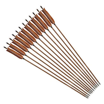 Archery Bamboo Arrows 12 Pack Practice Targeting Hunting Arrow Handmade Self Nock 6.2 Turkey Feather Fletched for Longbow Tradi