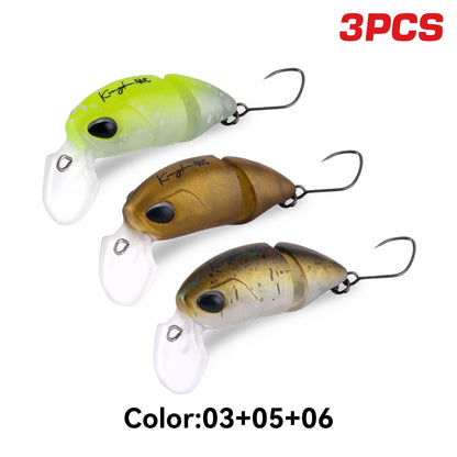 Kingdom 3Pcs Micro Expert Fishing Lure 2.3g 37mm Jointed Floating Minnow Artificial Hard Bait Swimbait Topwater Crankbait Trout