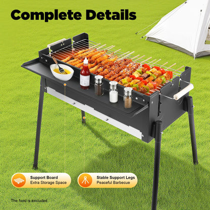 70*40*23.5cm Barbecue Charcoal Grill Stainless Steel Folding Portable BBQ Tool Kits for Outdoor Cooking Camping Hiking Picnics