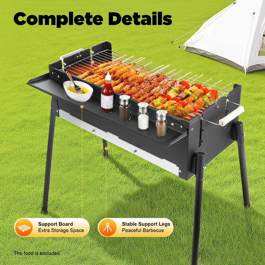 70*40*23.5cm Barbecue Charcoal Grill Stainless Steel Folding Portable BBQ Tool Kits for Outdoor Cooking Camping Hiking Picnics